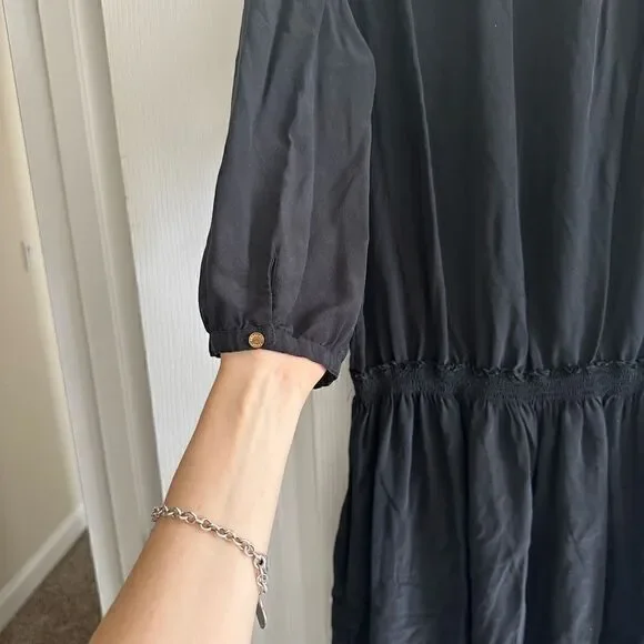 Y2K Juicy Couture Black Silk Shirtdress with Gold Buttons size 14 - Picture 5 of 9